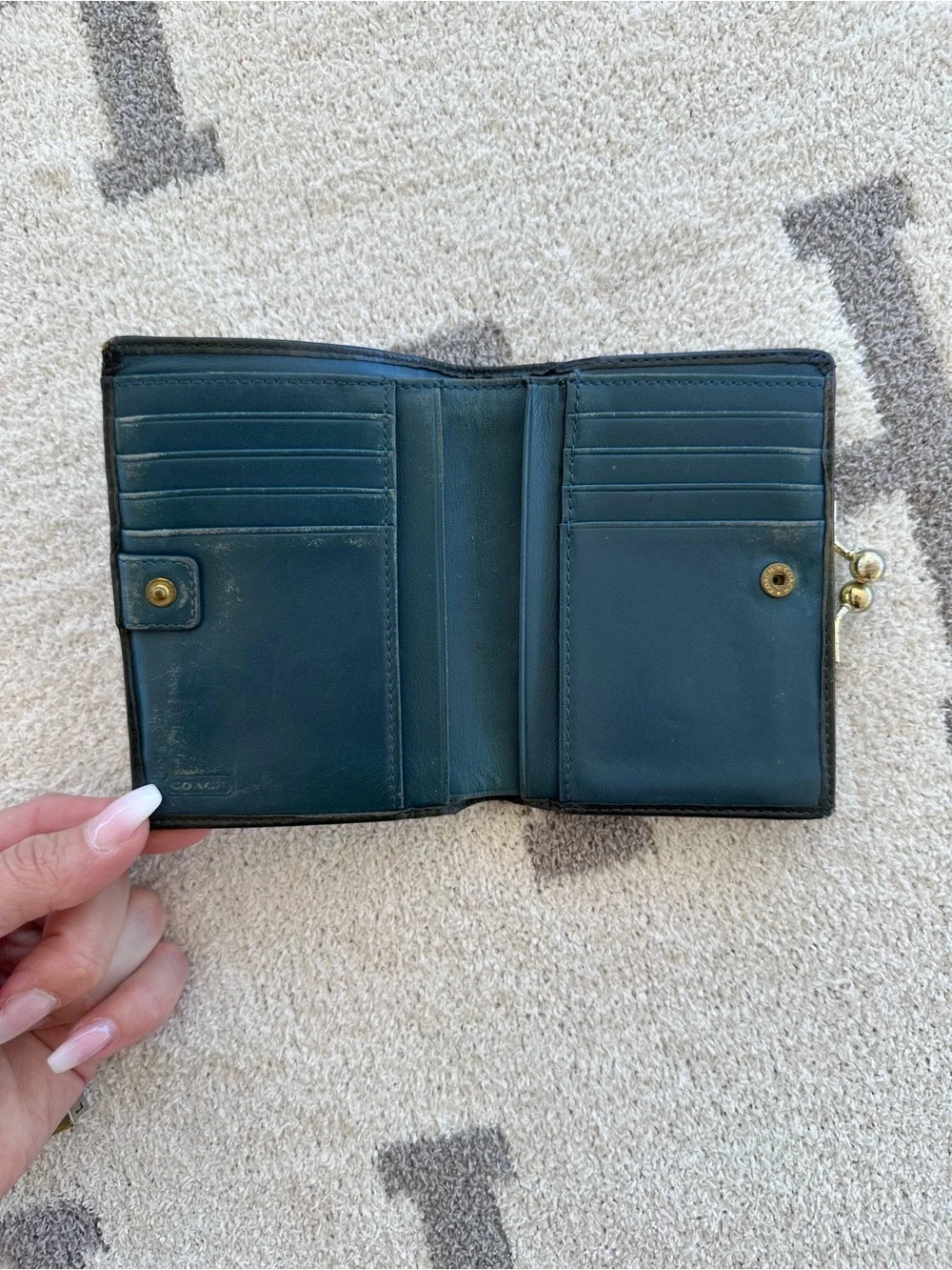 Coach Signature Canvas Bifold Wallet in Brown and Tan y2k